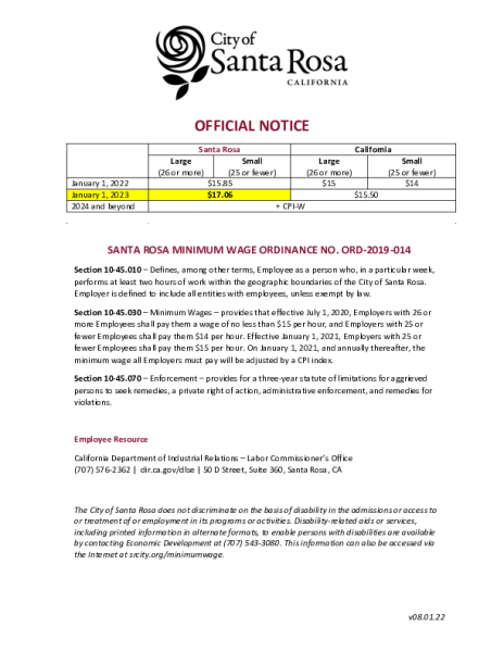 Santa Rosa Minimum Wage 